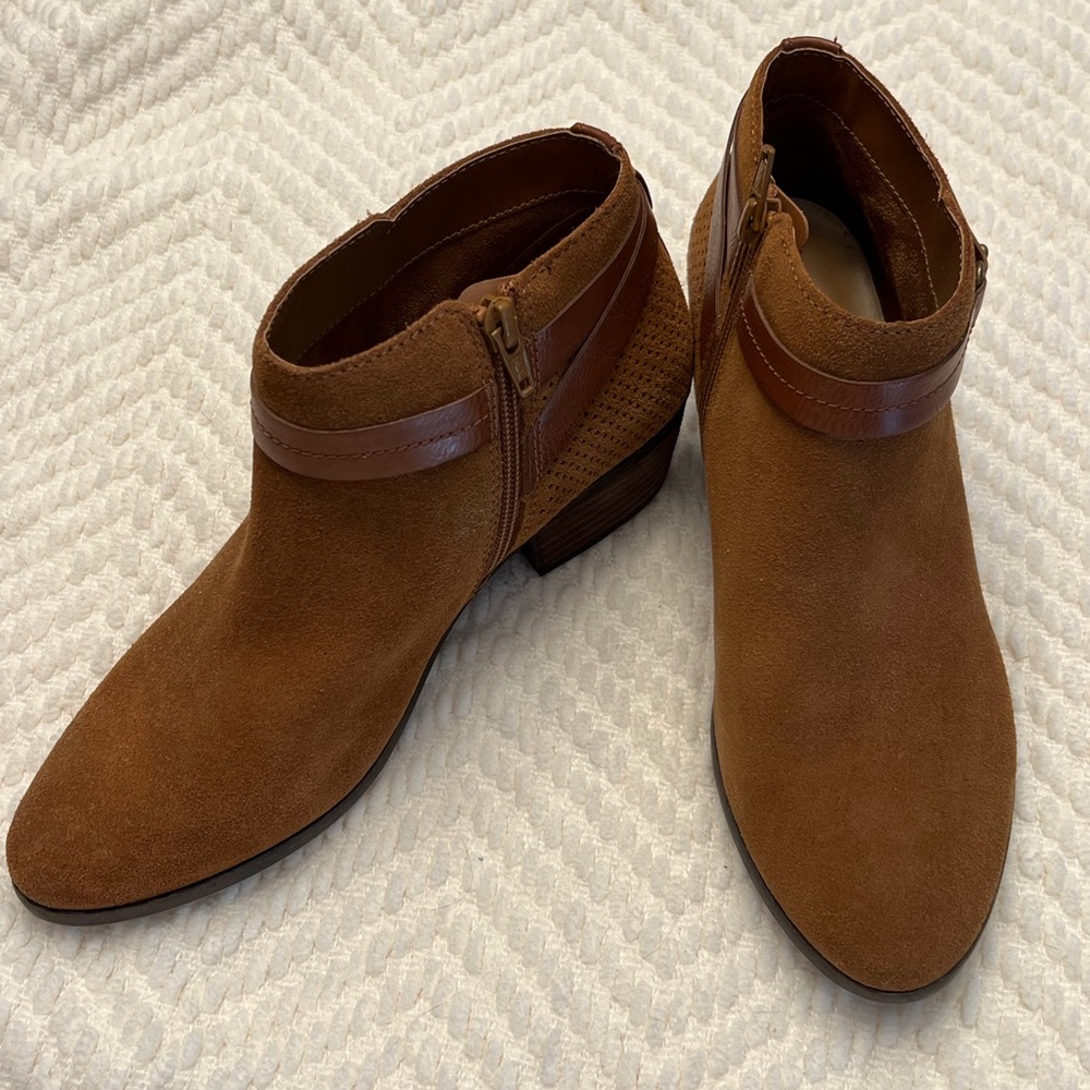 Bass suede ankle booties with leather trim details